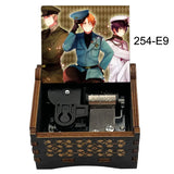 Anime Axis Powers Wooden Music Box - Vintage Hand-Crank Engraved Wooden Musical Toy - Retro Axis & Allies Character Art Print Musicbox - Collectible Nostalgic Fan Gift for Birthday & Room Display