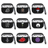 Anime Ninja Protective Silicone Case Cover for AirPods Pro / 1 & 2 / 3 - Shockproof Earphone Case with Carabiner Clip Featuring Akatsuki Cloud, Uchiha Crest & Rinnegan Seals - Gift for Anime Fans & Gamers