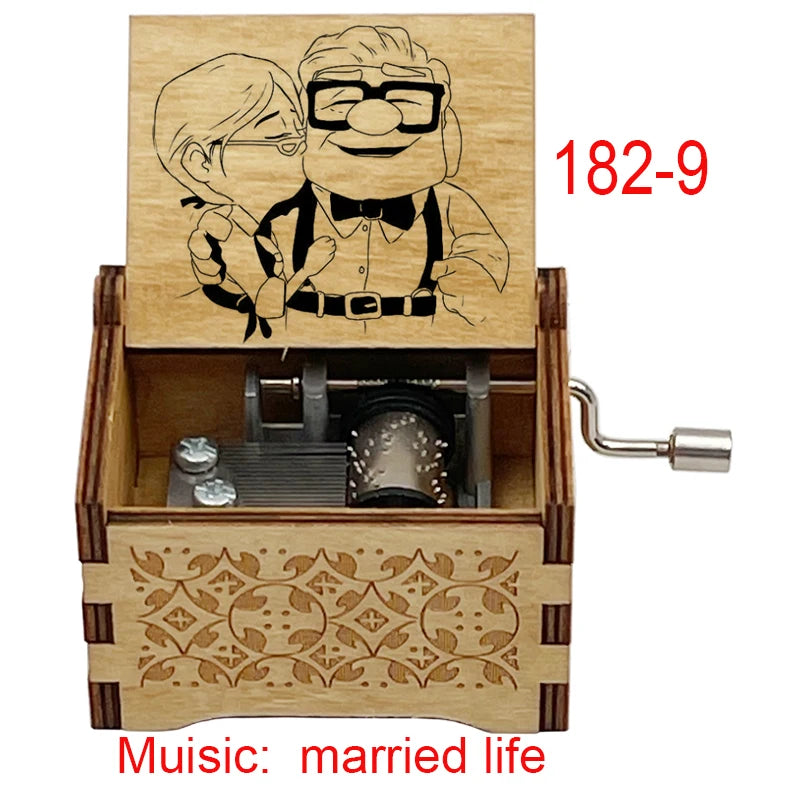 Disney-Pixar "Up" Hand-Crank Wooden Music Box - Married Life Theme Melody - Laser-Engraved Carl & Ellie Keepsake - Heartwarming Anniversary & Adventure Gift