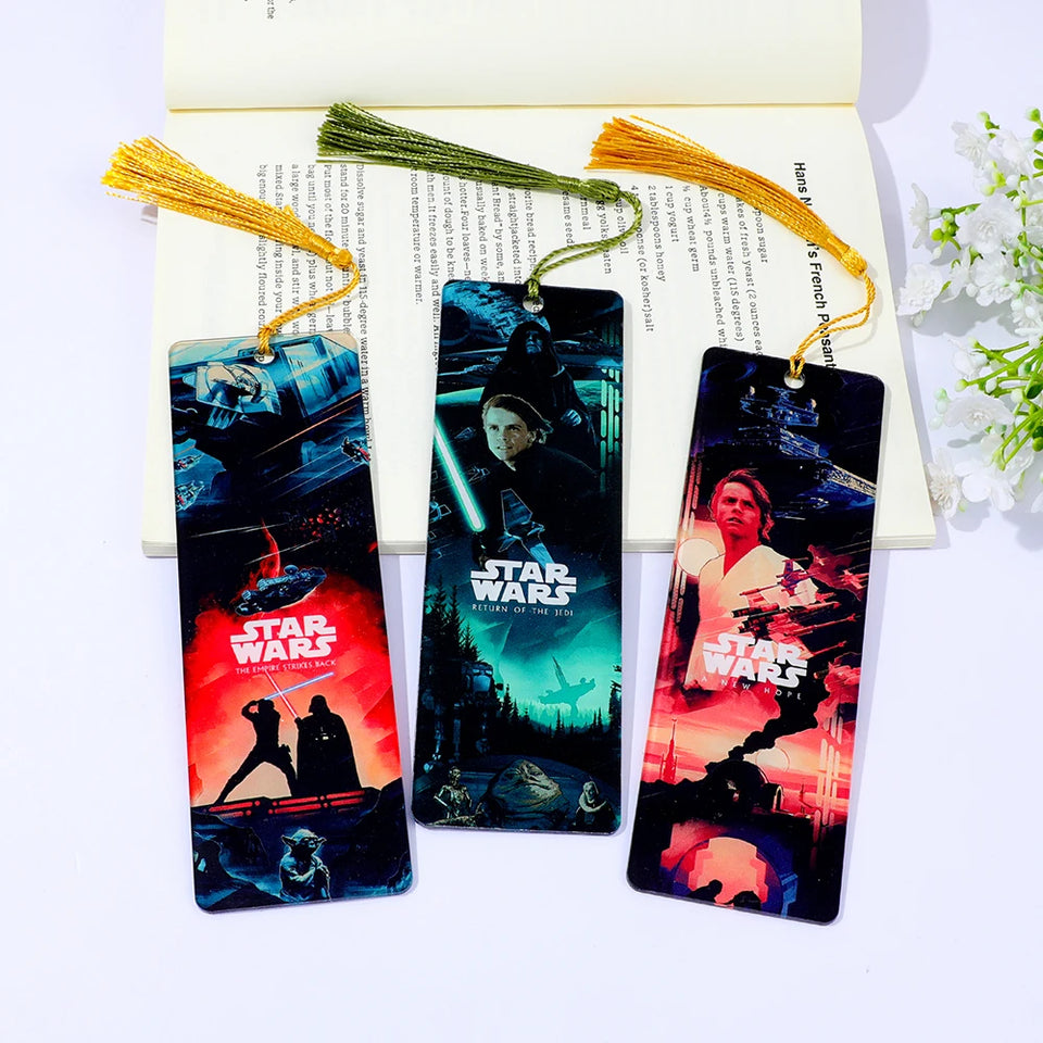 Star Wars Collectible Bookmark Set with Silk Tassels - Premium Mandalorian, Darth Vader & Luke Skywalker Graphic Book Page Markers - Durable Sci-Fi Reading Accessories - Cool Gift for Bookworms & Fans