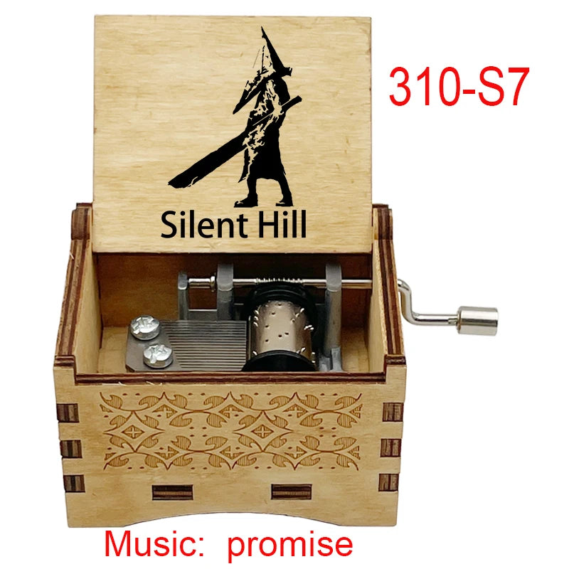 Silent Hill Hand-Crank Wooden Music Box - "Promise (Reprise)" Theme - Pyramid Head Laser-Engraved Keepsake - Gothic Horror Gaming Collectible - Psychological Horror Movie Merchandise