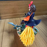 Anime Witch Delivery Service Diorama Figure - Flying Kiki Magic Broom Resin Statue - Retro Black Cat Jiji Town Base Model - Collectible Nostalgic Fan Gift for Bookshelf & Desk Display (15CM)
