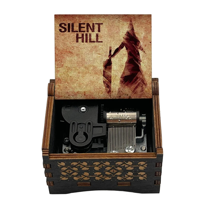Silent Hill Hand-Crank Wooden Music Box - "Promise (Reprise)" Theme - Pyramid Head Laser-Engraved Keepsake - Gothic Horror Gaming Collectible - Psychological Horror Movie Merchandise
