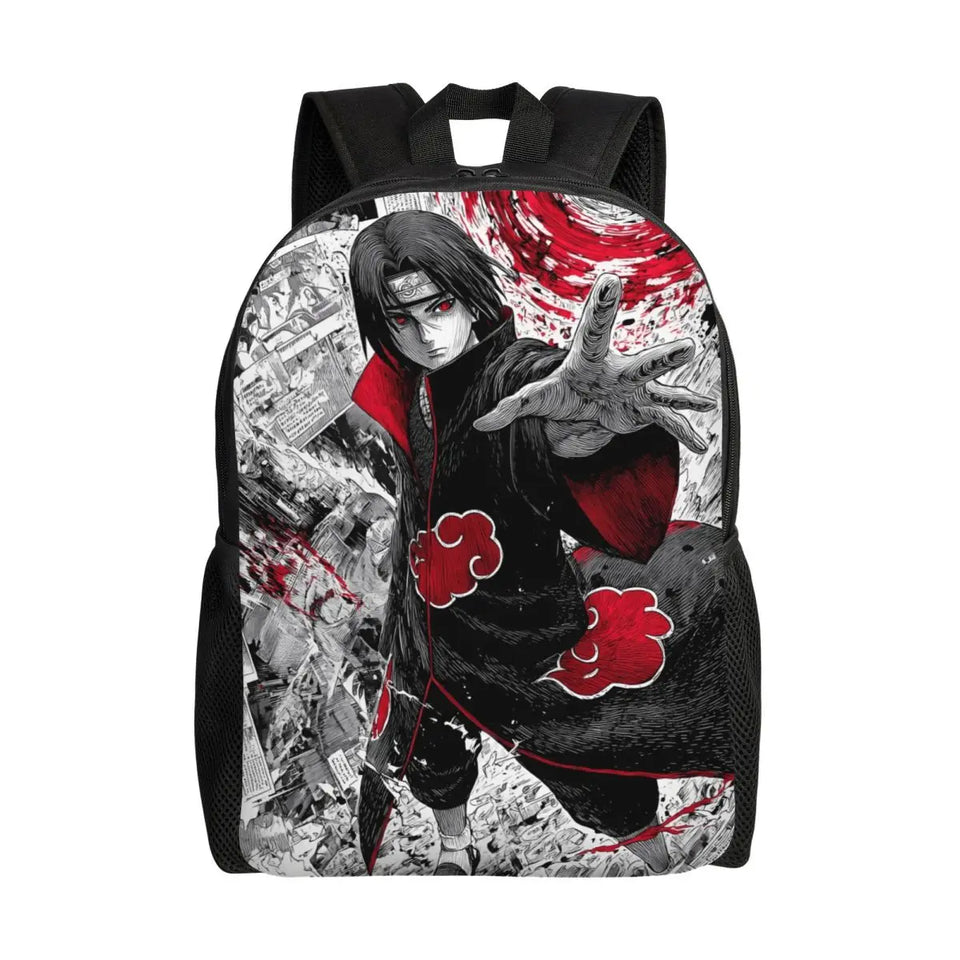 Itachi Uchiha Manga Collage Backpack - Anime Torn Graphic School Bookbag with Sharingan Eyes - Durable Canvas Laptop Daypack for Anime Fans, Students & Cosplay