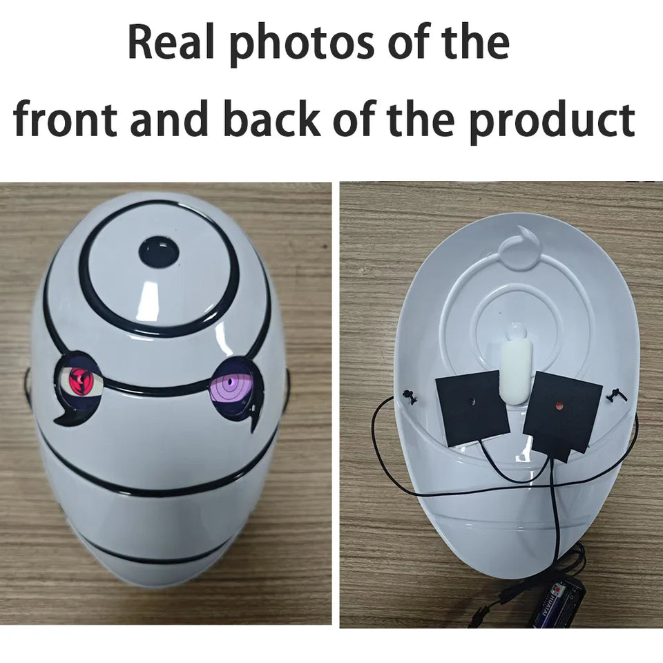 Naruto Obito War Mask with LED Glowing Eyes - Tobi White Rinnegan & Sharingan Illuminated Cosplay Helmet - Full-Face Light-Up Mask for Anime Conventions, Halloween & Displays