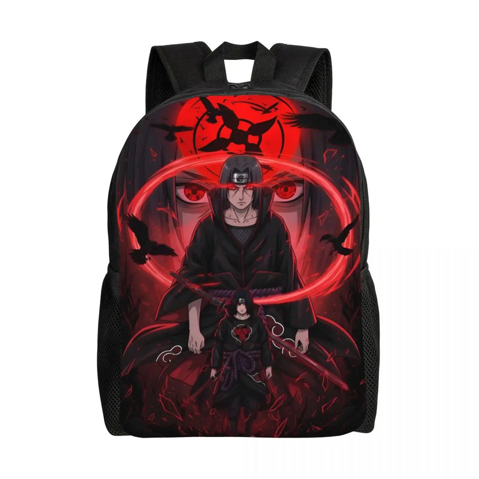 Itachi Uchiha Manga Collage Backpack - Anime Torn Graphic School Bookbag with Sharingan Eyes - Durable Canvas Laptop Daypack for Anime Fans, Students & Cosplay