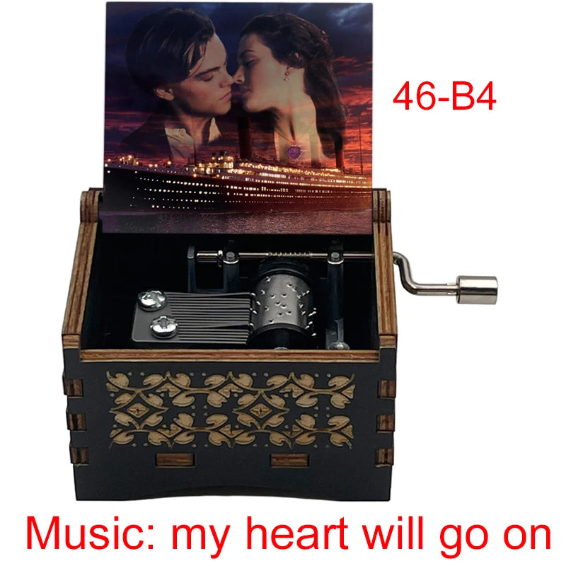 Titanic "My Heart Will Go On" Hand-Crank Wooden Music Box - Laser-Engraved Jack & Rose Movie Scene - Romantic Anniversary & Valentine's Day Gift - Vintage Musical Keepsake for Movie Lovers