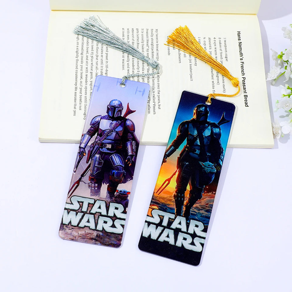 Star Wars Collectible Bookmark Set with Silk Tassels - Premium Mandalorian, Darth Vader & Luke Skywalker Graphic Book Page Markers - Durable Sci-Fi Reading Accessories - Cool Gift for Bookworms & Fans