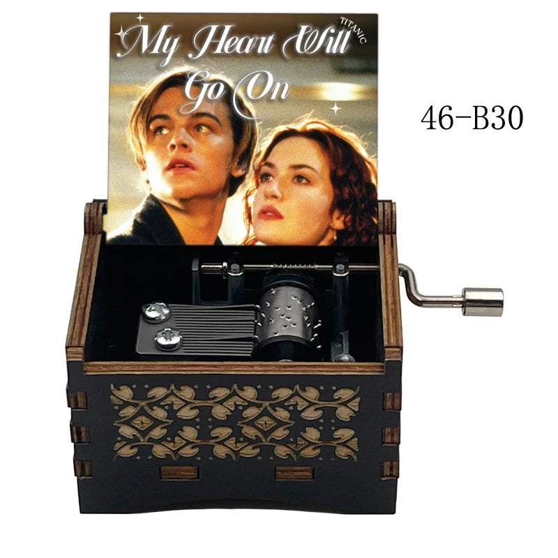 Titanic "My Heart Will Go On" Hand-Crank Wooden Music Box - Laser-Engraved Jack & Rose Movie Scene - Romantic Anniversary & Valentine's Day Gift - Vintage Musical Keepsake for Movie Lovers