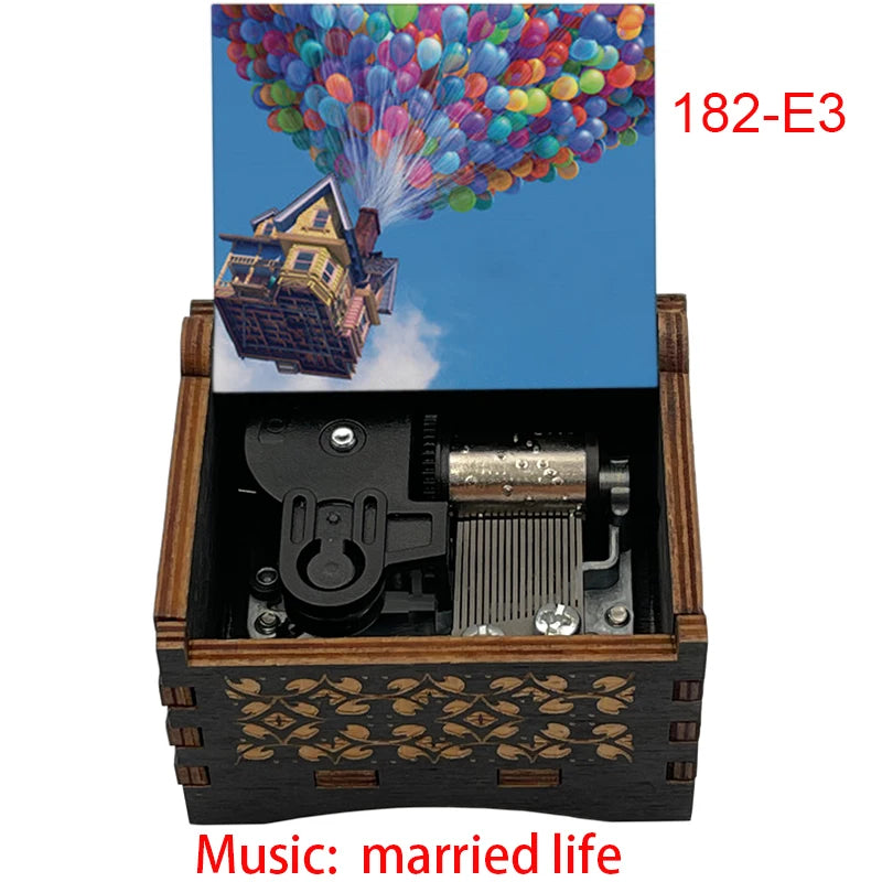 Disney-Pixar "Up" Hand-Crank Wooden Music Box - Married Life Theme Melody - Laser-Engraved Carl & Ellie Keepsake - Heartwarming Anniversary & Adventure Gift