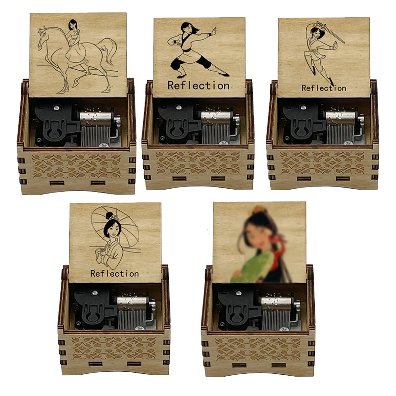 Legendary Warrior Princess Engraved Wooden Music Box - Retro Hand Cranked Musical Box with Reflection Song Theme - Nostalgic Asian Folklore Fan Keepsake Gift for Birthday, Room & Desk Decor
