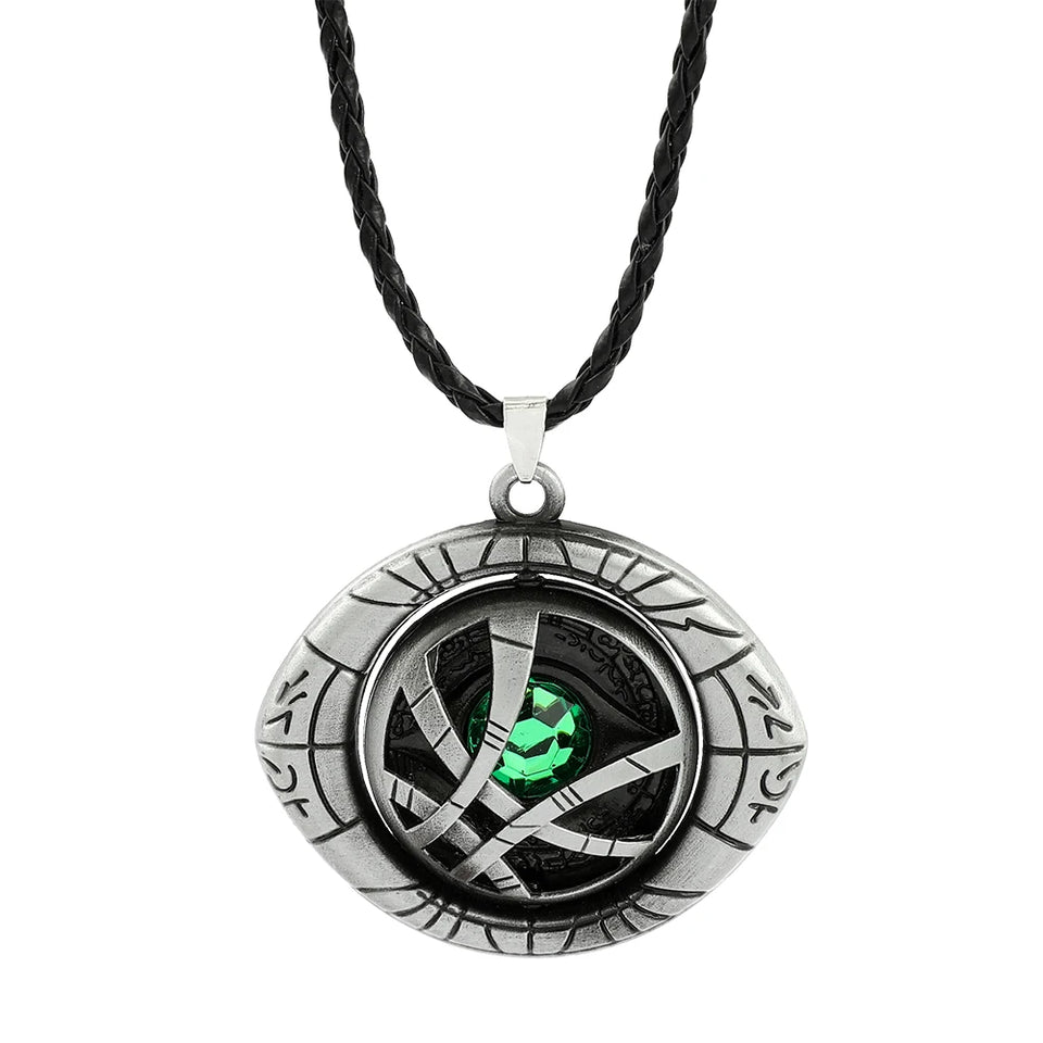 Doctor Strange Eye of Agamotto Pendant Necklace - Antique Brass Mystic Amulet with Green Time Stone Gem - Marvel Superhero Cosplay Prop Jewelry & Gift for Comic Fans