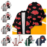 Anime Kimono Haori Cardigan Cloak - Akatsuki Red Cloud Printing Open Front Robe - Gaara Jiraiya Uchiha Unisex Graphic Yukata Jacket - Casual Streetwear Ninja Cosplay Cape Outwear