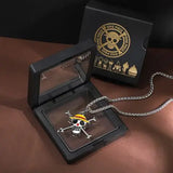 Anime Pirate Medallion Pendant Necklace Set - Vintage Straw Hat & Heart Jolly Roger Medals - Retro Blue Face Emblem Stainless Steel Chain Jewelry - Nostalgic Manga Fan Gift with Premium Display Box