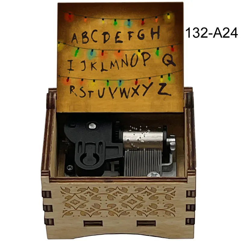 Stranger Things Alphabet Wall Hand-Crank Music Box - Vintage Laser-Engraved Wooden Keepsake - Classic Sci-Fi Mystery Movie Souvenir & Collector’s Gift