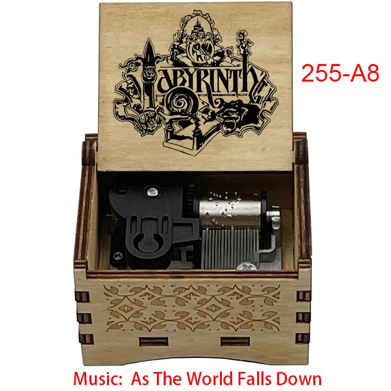 Classic Fantasy Ballad Wooden Music Box - Retro Hand Cranked Musical Gift with As The World Falls Down Quote - Romantic Laser Engraved Silhouette Keepsake for Anniversary, Birthday & Desk Decor