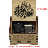 Classic Fantasy Ballad Wooden Music Box - Retro Hand Cranked Musical Gift with As The World Falls Down Quote - Romantic Laser Engraved Silhouette Keepsake for Anniversary, Birthday & Desk Decor