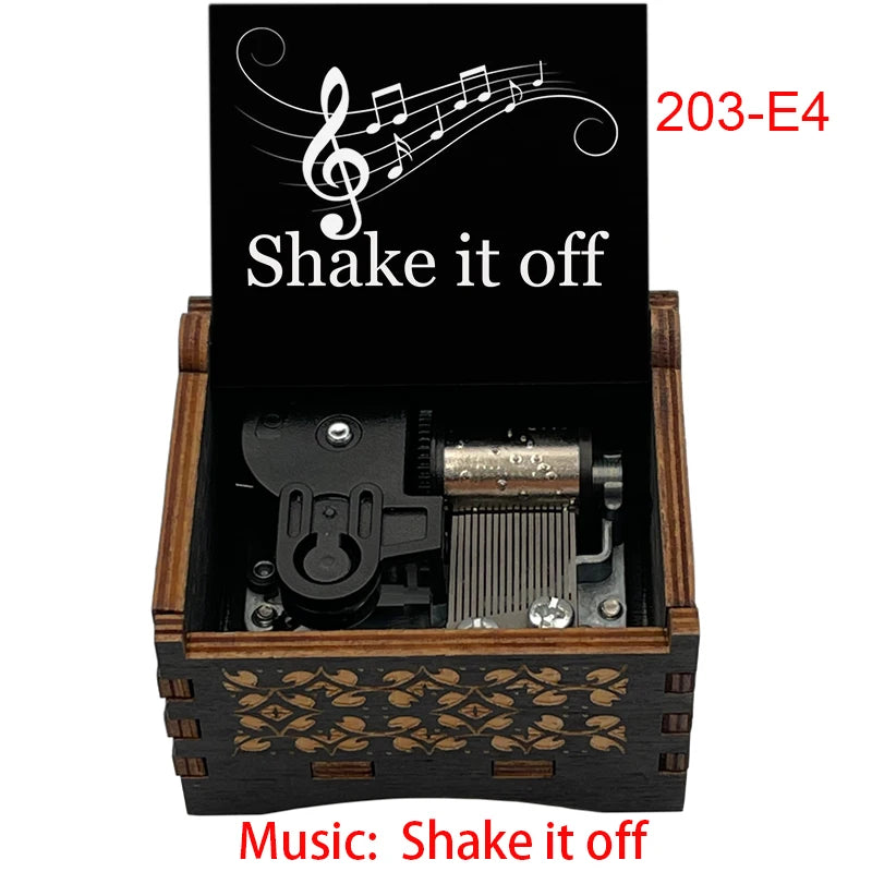 "Shake It Off" Hand-Crank Wooden Music Box - Taylor Swift Inspired Fan Souvenir - Laser-Engraved Pop Icon Silhouette & Lyric - Unique Musical Keepsake Gift