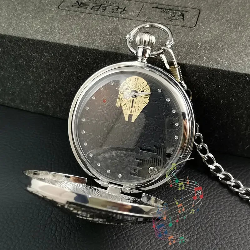 Star Wars Death Star Musical Pocket Watch – 2-in-1 Quartz Timepiece & Wind-Up Music Box