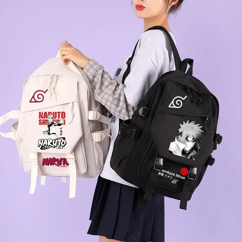 Anime Tactical Buckle Canvas Backpack - Leaf Village & Anbu Mask Graphic School Bookbag with Laptop Sleeve - Aesthetic Multi-Pocket Travel Rucksack for Students & Anime Fans