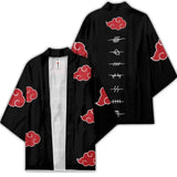 Anime Kimono Haori Cardigan Cloak - Akatsuki Red Cloud Printing Open Front Robe - Gaara Jiraiya Uchiha Unisex Graphic Yukata Jacket - Casual Streetwear Ninja Cosplay Cape Outwear