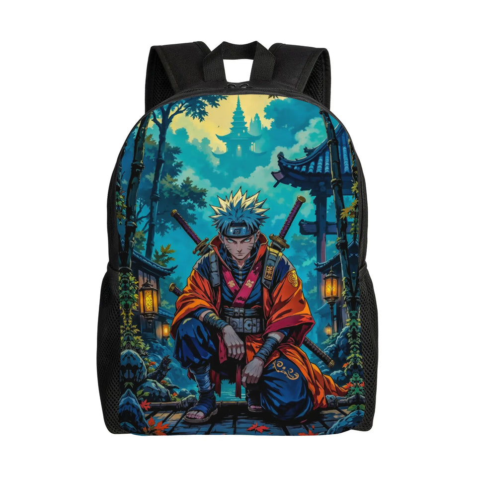 Naruto Eight Trigrams Sealing Emblem Backpack - Minimalist Nine-Tails Seal Symbol Canvas Bookbag - Black Anime Laptop Daypack for Students, Travel & Cosplay