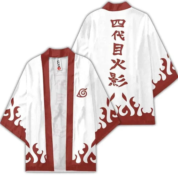 Anime Kimono Haori Cardigan Cloak - Akatsuki Red Cloud Printing Open Front Robe - Gaara Jiraiya Uchiha Unisex Graphic Yukata Jacket - Casual Streetwear Ninja Cosplay Cape Outwear