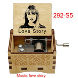 "Love Story" Hand-Crank Wooden Music Box - Taylor Swift Inspired Fan Souvenir - Laser-Engraved Portrait & Classic Lyric Motif - Premium Musical Keepsake Gift