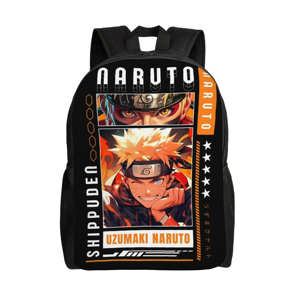 Naruto Eight Trigrams Sealing Emblem Backpack - Minimalist Nine-Tails Seal Symbol Canvas Bookbag - Black Anime Laptop Daypack for Students, Travel & Cosplay