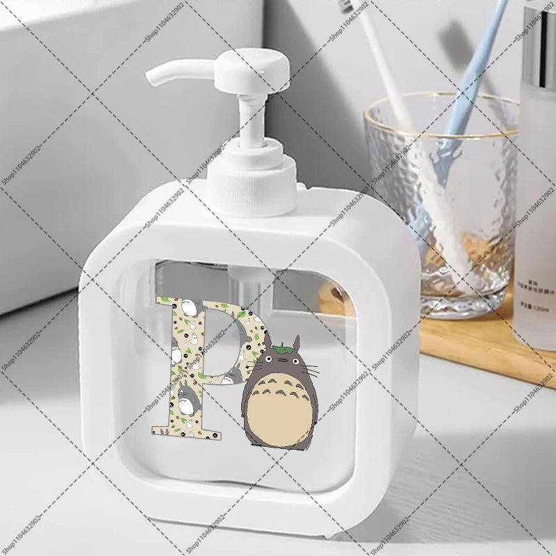 Cute Anime Forest Spirit Soap Dispenser - Minimalist Square Refillable Liquid Pump Bottle - Transparent Bathroom Lotion Sub-Bottling - Kawaii Manga Fan Gift for Vanity, Kitchen & Sink Decor