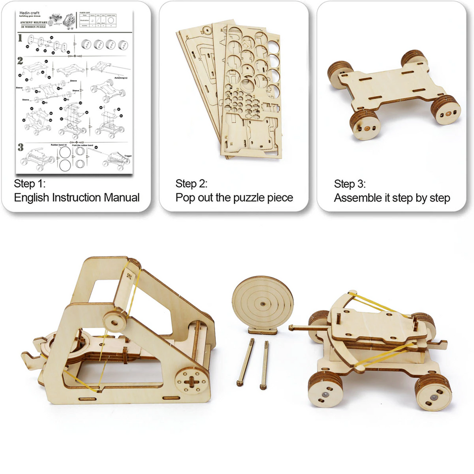 DIY Wooden Catapult And Ballista Toy Kit - Mechanical Assembly Puzzle Toy