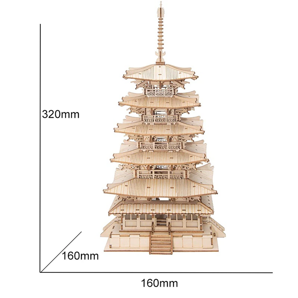 DIY 3D Five-storied Pagoda Wooden Puzzle - 275pcs Game Assembly Toy