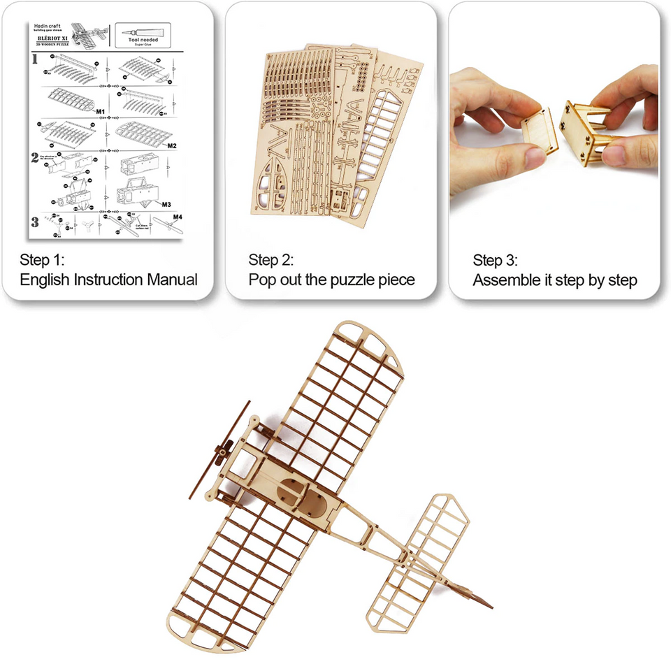 Bleriot XI DIY Model Plane Kit - 3D Wooden Puzzle Building Toy