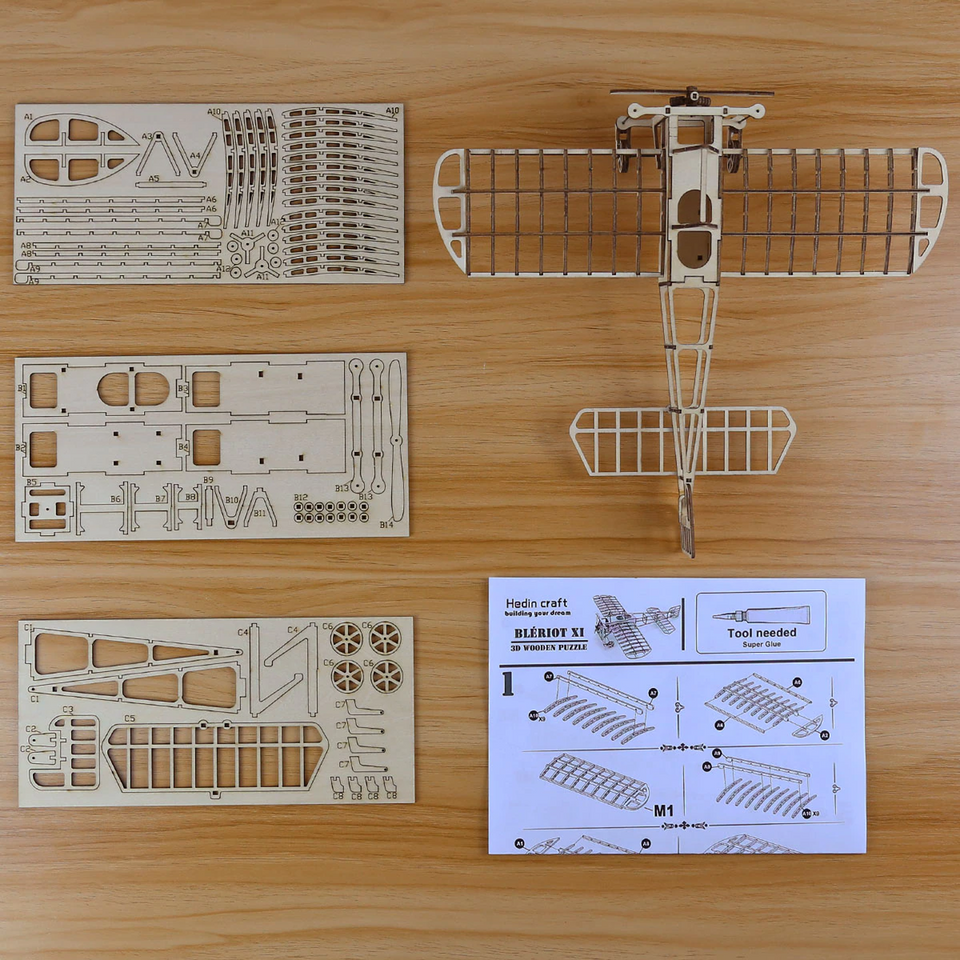 Bleriot XI DIY Model Plane Kit - 3D Wooden Puzzle Building Toy