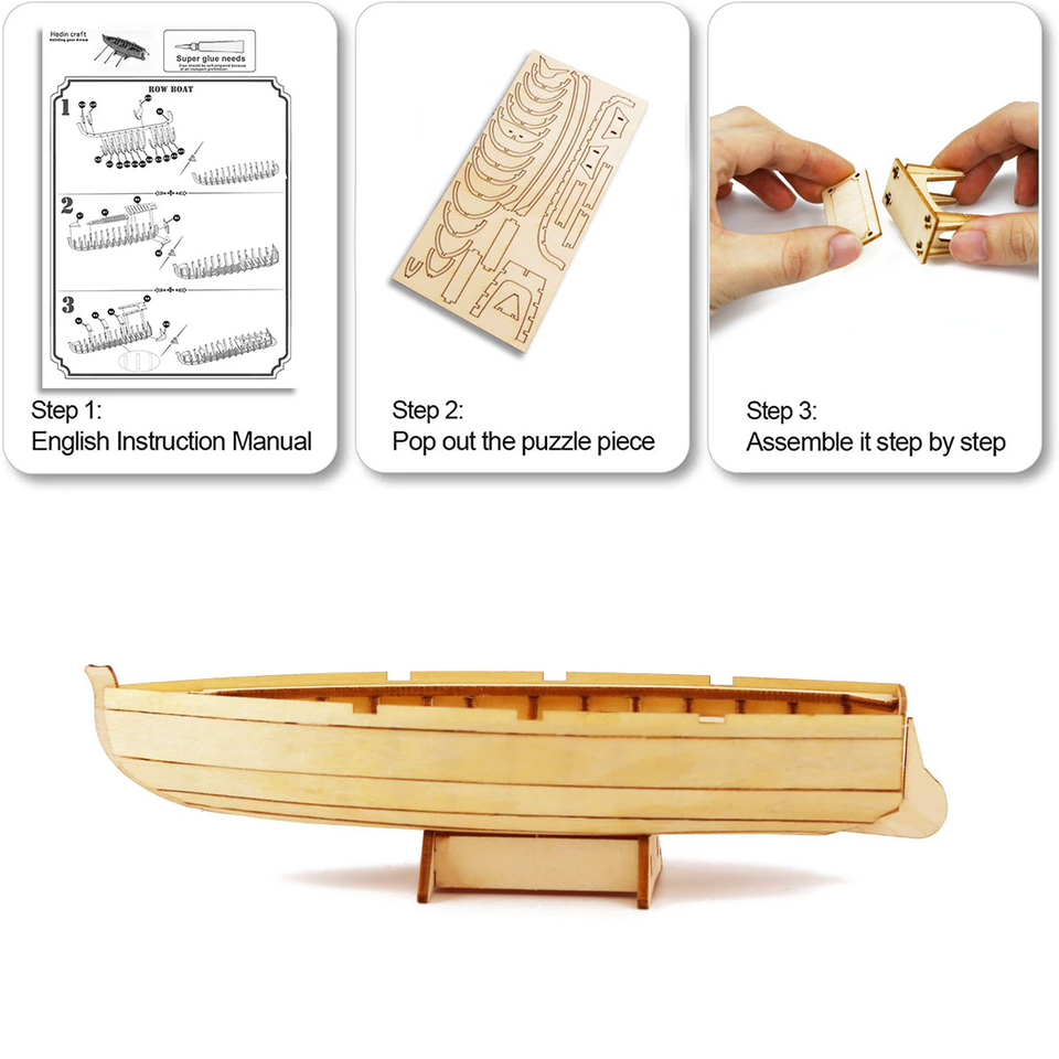 DIY Row Boat Wooden Ship Building Kit - 3D Puzzle Decoration Sailboat Toys