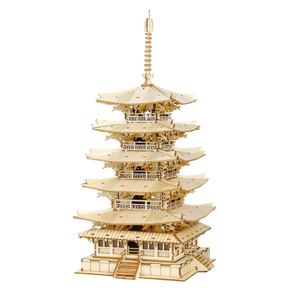 DIY 3D Five-storied Pagoda Wooden Puzzle - 275pcs Game Assembly Toy