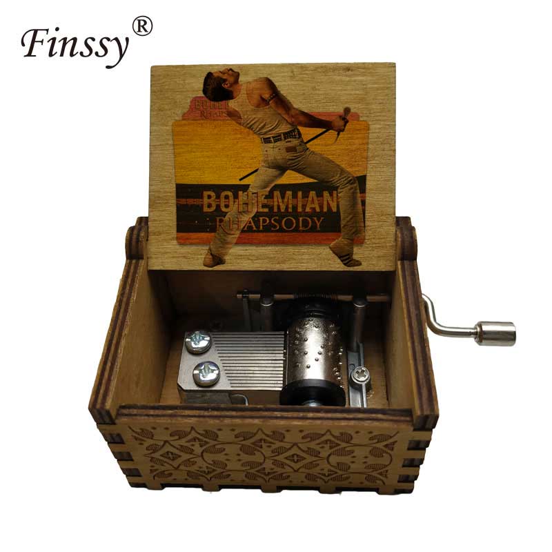 Wooden Hand Crank Queen Musical Box Bohemian Rhapsody