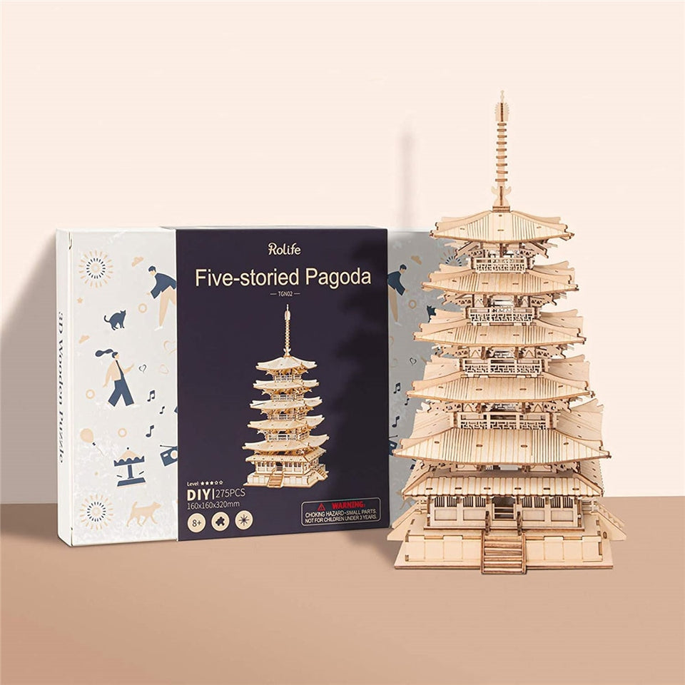DIY 3D Five-storied Pagoda Wooden Puzzle - 275pcs Game Assembly Toy