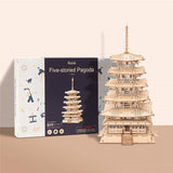 DIY 3D Five-storied Pagoda Wooden Puzzle - 275pcs Game Assembly Toy