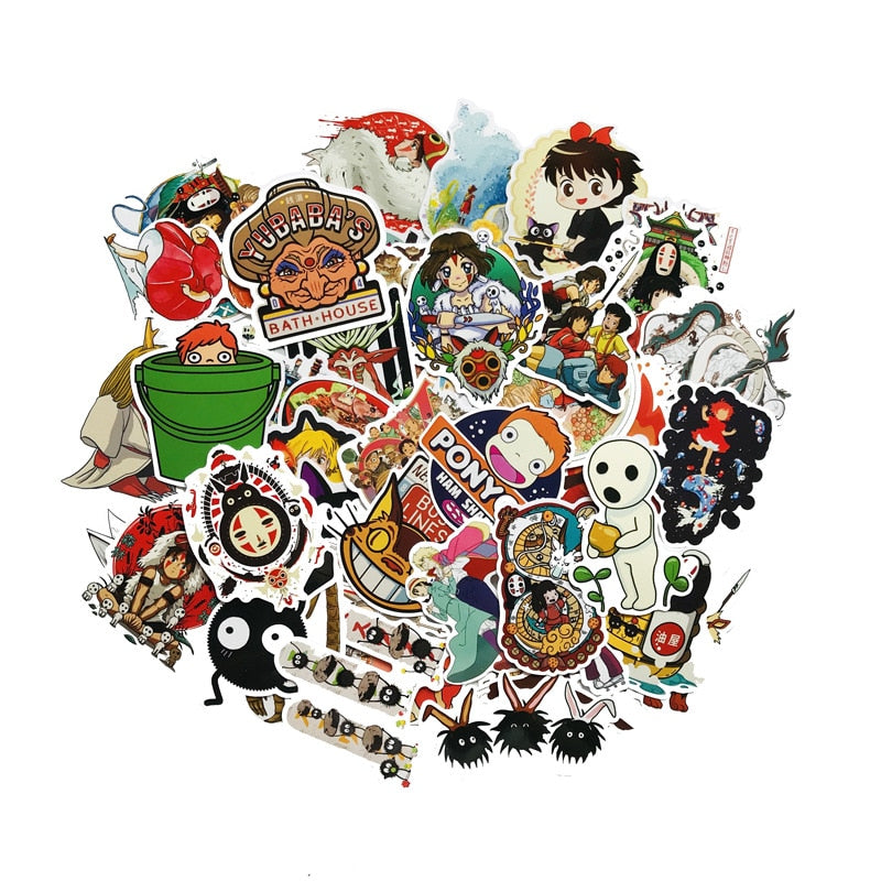 Collectible Studio Ghibli Animation Cute Stationery Character  Stickers For Car, Laptop, Notebook, Luggage and more Cute Memorable Gifts - 1 set 50 stickers