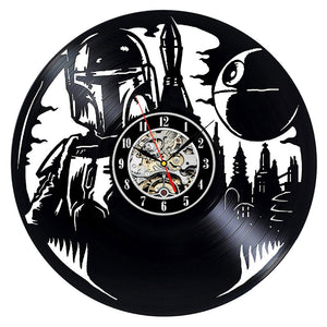 Vintage Vinyl Record Wall Clock Modern Design Creative 3D Stickers Movie Theme Star Wars Clocks Hanging Wall Watch Home Decor