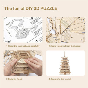 DIY 3D Five-storied Pagoda Wooden Puzzle - 275pcs Game Assembly Toy