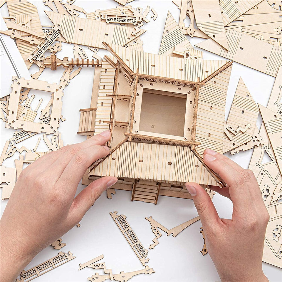 DIY 3D Five-storied Pagoda Wooden Puzzle - 275pcs Game Assembly Toy