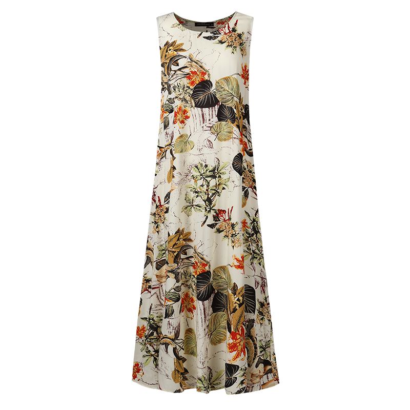 ZANZEA Summer Dress Women Bohemian Sleeveless Floral Printed Sundress Robe Vintage Kaftan Beach Vestido Femme Sarafans Plus Size