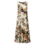 ZANZEA Summer Dress Women Bohemian Sleeveless Floral Printed Sundress Robe Vintage Kaftan Beach Vestido Femme Sarafans Plus Size