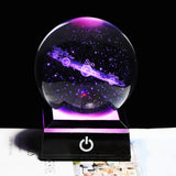 3D Moon Crystal Ball LED Base Laser Engraved Glass Globe Home Decoration Crystal Craft Sphere Ornament 8cm