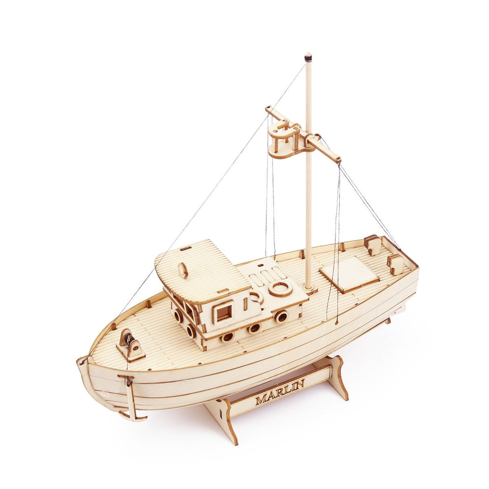 Wooden Ship 3D Puzzle Assembly Kit - DIY Mechanical Toy Fishing Boat –  Music Chests