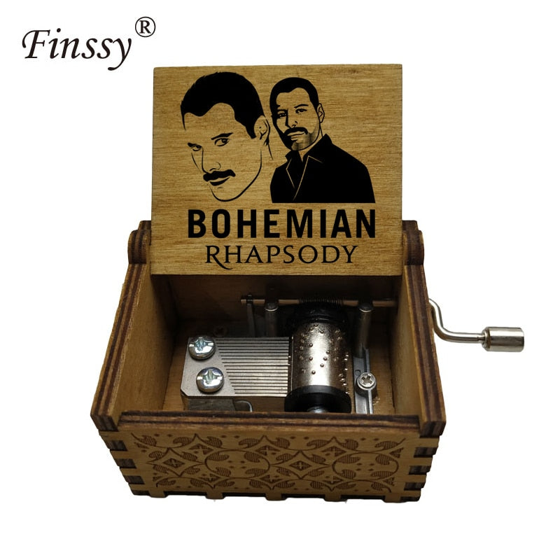 Wooden Hand Crank Queen Musical Box Bohemian Rhapsody