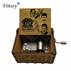 Wooden Hand Crank Queen Musical Box Bohemian Rhapsody
