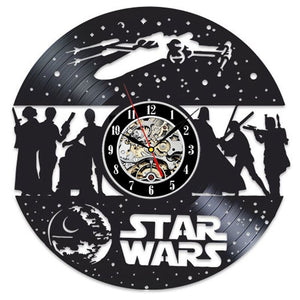 Vintage Vinyl Record Wall Clock Modern Design Creative 3D Stickers Movie Theme Star Wars Clocks Hanging Wall Watch Home Decor